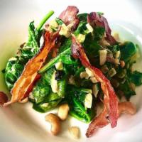 Catalan-Style Spinach · Fresh spinach sautéed with caramelized Spanish onions, sprinkled with bacon bits roasted cas...