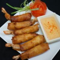 Shrimp In A Blanket (6) · Deep fried shrimp wrapped with spring roll shell