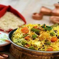 V14. Persian Biryani Plate · Rice medley comprising of soy, carrots, green beans, lima beans, Corn,  potatoes, onions, gr...