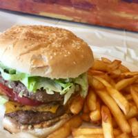 California Cheeseburger · Served with lettuce, tomato, mayonnaise. Served with french fries.