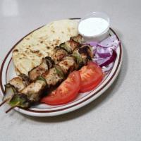 Chicken Kebob Dinner · Served with mini Greek salad, fries or rice.