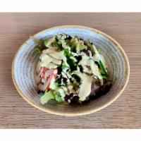 Mixed Green Salad · Lettuce mix, cucumber, tomatoes, house vinaigrette