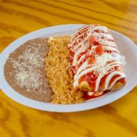 11. Wet Chimichanga Burrito · Deep fried flour tortilla with choice of meat, rice, beans and pico de gallo. Topped with ch...