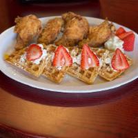 Deluxe Chicken  & Waffles · Regular Chicken and waffles w/ strawberries, whipped cream and powdered sugar