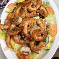 Grilled Shrimp Salad · With lettuce, tomato, onion, mushrooms and bell peppers.