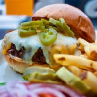 Laredo Burger · Your choice of patty with cheddar and jack cheese, jalapeños and chipotle mayo. Lettuce, tom...