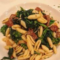 Homemade Cavatelli · Comes with broccoli rabe, sweet sausage, garlic, and extra-virgin olive oil.