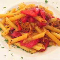 Penne With Braised Veal · Roasted peppers, scallions, olive oil, and garlic.