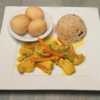 Curry Chicken · Boneless, skinless chicken breast piece is simmered in a special blend of Jamaican yellow cu...