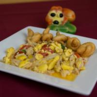 Vegetarian Ackee Saute · Delicate Jamaican ackee sauteed in a mix of olive oil, onions, garlic, tomatoes and peppers ...