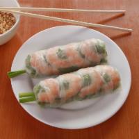 16. Shrimp Summer Rolls · 2 rolls with shrimp, lettuce and rice vermicelli wrapped in rice paper.