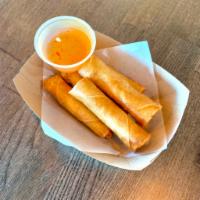 02. Crab Cream Cheese Rolls (5) · Served with thin sweet & sour sauce (imitation crab, cream cheese, carrots, white onions)