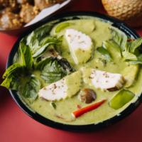 Green Curry · Creamy green curry (with natural mild-spicy kick) with green beans, bamboo shoots, eggplant,...