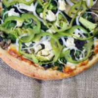 Vegetarian Pizza · Broccoli, black olives, fresh spinach, fresh mushrooms, onions and green peppers.