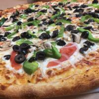Vegetarian Pie · Tomatoes, onions, green peppers, mushroom and black olives.