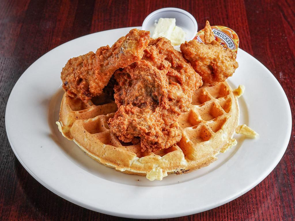Fried Chicken and Waffle · Our famous Belgian waffle, served with our crispy fried chicken.
