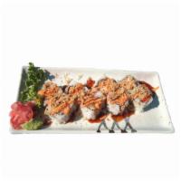 H1. American Dream Roll · Cooked salmon, spicy crab and cucumber topped with tempura flakes with sweet and spicy sauce...