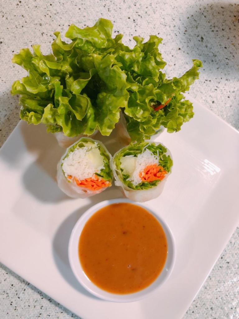 A2 Fresh Roll (Two pieces)  · (GF*)Tofu or shrimp, fresh vegetables, green leaf, vermicelli noodles, cucumber, shredded carrot wrapped in rice paper. Served with *peanut sauce