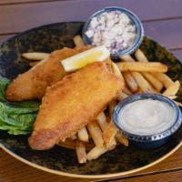 Fish and Chips · 3 pieces smithwick’s hand battered haddock served
with fries, tartar sauce, coleslaw, lemon