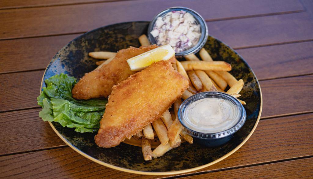 Fish and Chips · 3 pieces smithwick’s hand battered haddock served
with fries, tartar sauce, coleslaw, lemon