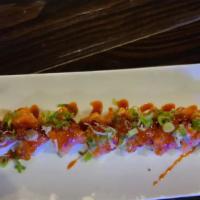 Northwest Roll · Shrimp tempura, avocado and spicy salmon on top, unagi sauce, spicy apple sauce with ikura, ...
