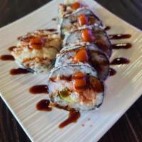 Firefighter Roll · Deep fried roll with spicy tuna, crab, avocado, cream cheese with spicy mayo, unagi sauce.No