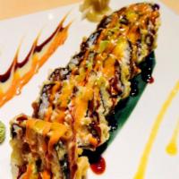 5. Yummy Roll · 8 pieces. Cooked. Snow crab, cream cheese, avocado, tobiko, deep-fried special sauce.