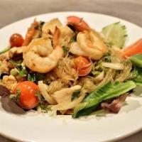 Yum Woonsen Salad · Glass noodles with shrimp, chicken and vegetables with spicy lime dressing.