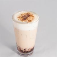 Caramel Creme Brulee Bubble Milk Tea 22oz · Cold only. Comes with Boba, fixed recipe, no customize options.
