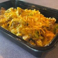 Sacks Breakfast bowl · Mushrooms, onions, jalapeno’s , green peppers, bacon, Scrambled eggs topped with melted ched...