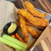 Tenders · Hand breaded tenders served with side of celery, carrots & your choice of Dressing.