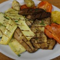 Fresh Grilled Veggie Platter · A wide assortment of fresh vegetables grilled Italian style.  	Vegetarian.