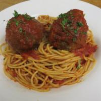 Spaghetti & Meatballs · Two Jumbo Italian Style Meatballs with a traditional house made sunday sauce.