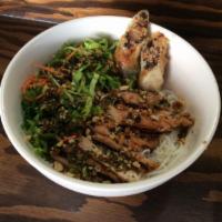 Jidori Chicken Bun · Cold vermicelli noodle salad. Cold vermicelli noodles, fresh vegetables and herbs, peanuts a...