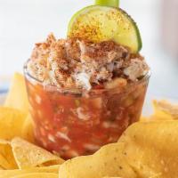 Mexican Shrimp Cocktail · Fresh made blend of our spicy homemade salsa, cucumbers,