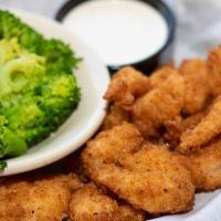 Shrimp · Ten baby crispy fried shrimp served with choice of side item and side of ranch dressing.