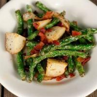 Rockin Green Beans · Southern style green beans with bacon, potatoes, and onion. (Contains Pork)