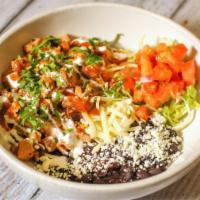 Pollo Asado Bowl · Grilled marinated chicken, pico de gallo, Jack and cheddar cheese, and sour cream.