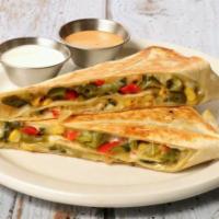 Veggie Quesadilla · Peppers, onions, and grilled corn. (Vegetarian)