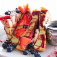 Aw-Berry · Stuffed with french vanilla mascarpone and fresh strawberries and blueberries. topped with p...