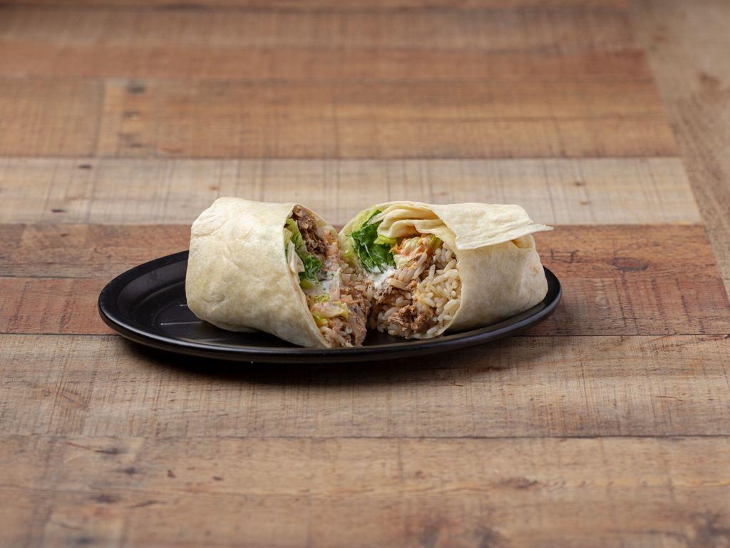 Sol Burrito · Seared, slow roasted and shredded Angus beef. A huge stuffed and rolled burrito with choice of beans, lime pepper rice, cheddar jack cheese, salsa, sour cream, chipotle sauce and crisp lettuce.