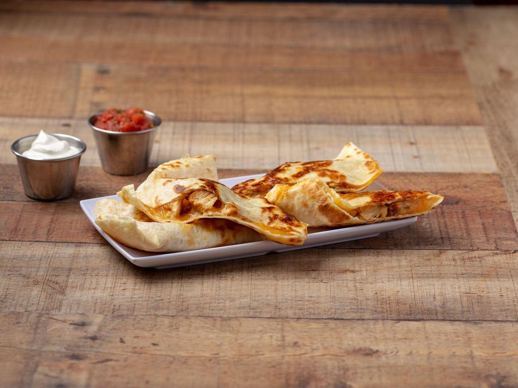 Chicken Quesadilla · Chicken with melted cheese and fresh tomato, with sour cream and fresh salsa.