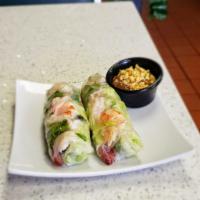 A3. Spring Rolls · 2 rolls wrapped with choice of protein, lettuce, vermicelli noodles, 