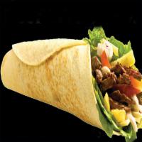 Beef Burrito  · Sliced grilled beef, rice, hot sauce, tomato, red onion, garlic sauce, lettuce.