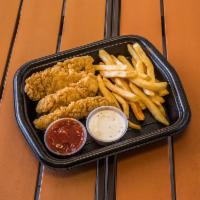 16 Chicken Strips Special · Served with family size fries and 1 gallon fruit punch.