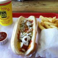 All Beef Jumbo Hot Dog Meal · Served with french fries and your choice of milkshake or float.