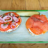 1. Fifth Avenue · Lox, cream cheese, tomato, red onion, capers and served open face.