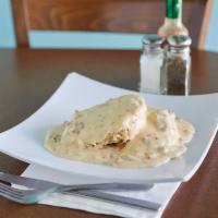 Biscuits and Gravy · Dense flaky pastry.