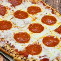 Pepperoni Pizza · Hand cut pepperoni, mozzarella & Brick cheese.