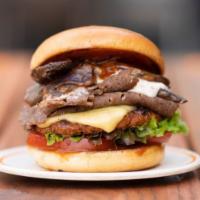 Stakk'd Steak Burger · Limited time only! Juicy, 2oz Beyond Burger, piled with tender Unreal Deli Steak Slices, Smo...